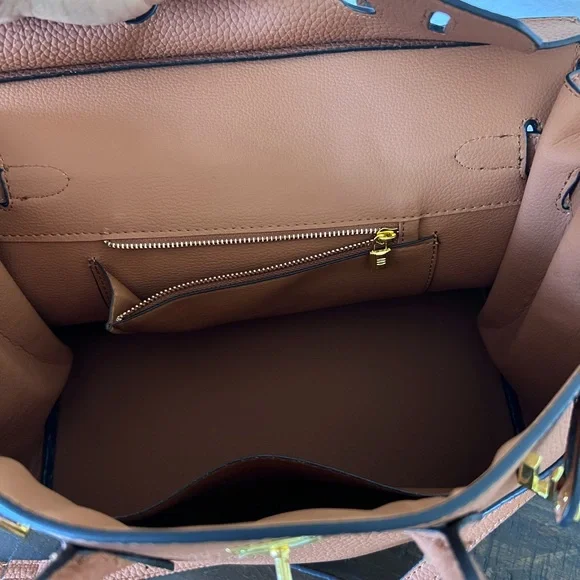 Tan Structured Satchel with Gold Hardware - Picture 3 of 11